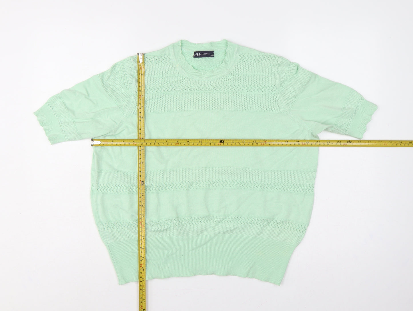 Marks and Spencer Women Green UK 18 Short Sleeve Knit Pullover Jumper
