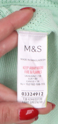 Marks and Spencer Women Green UK 18 Short Sleeve Knit Pullover Jumper