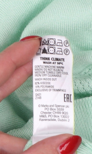 Marks and Spencer Women Green UK 18 Short Sleeve Knit Pullover Jumper