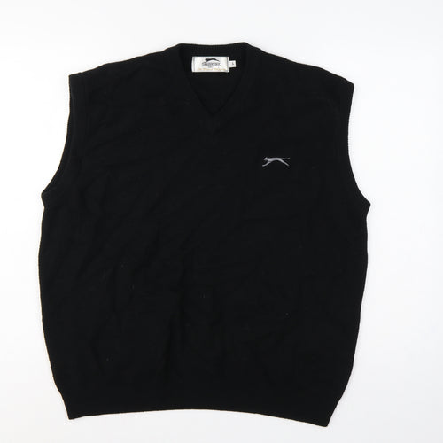 Slazenger Men Black L V-Neck Lambswool Golf Knit Vest Jumper
