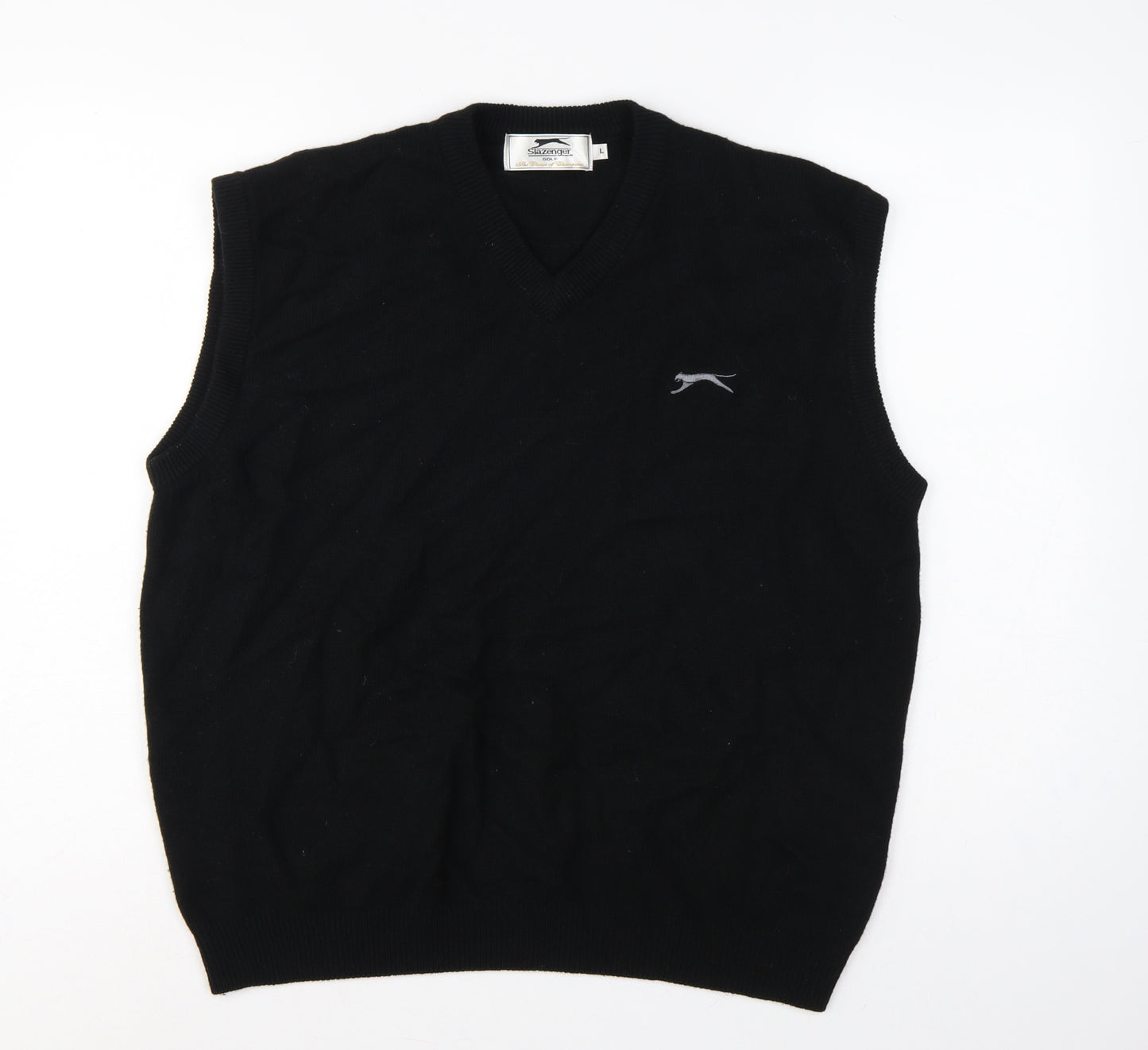 Slazenger Men Black L V-Neck Lambswool Golf Knit Vest Jumper
