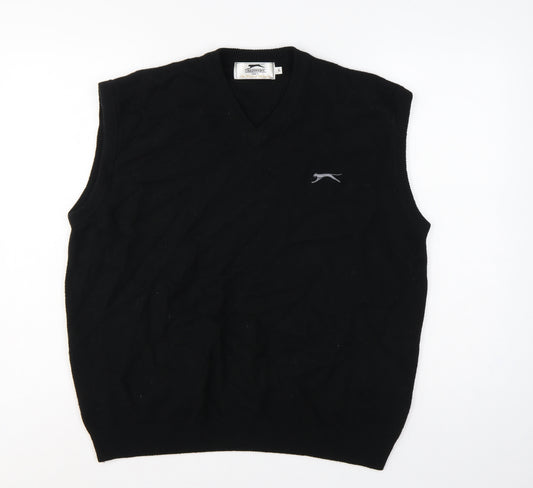 Slazenger Men Black L V-Neck Lambswool Golf Knit Vest Jumper