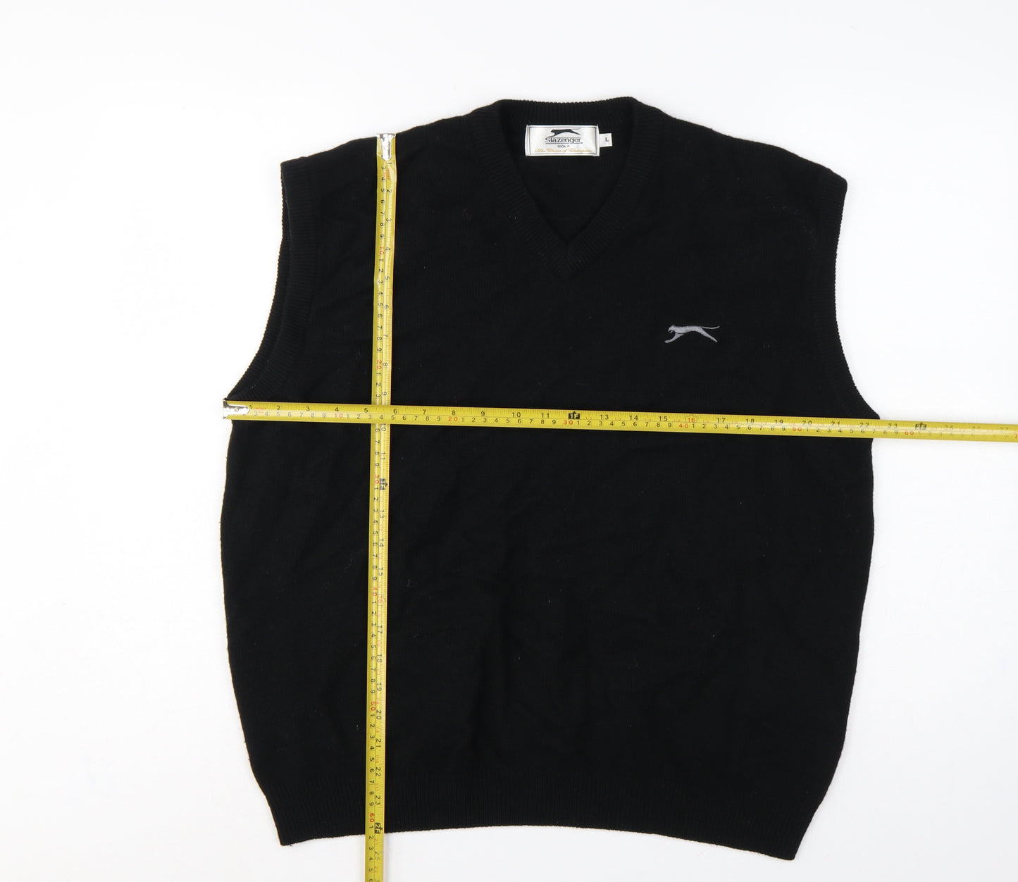 Slazenger Men Black L V-Neck Lambswool Golf Knit Vest Jumper