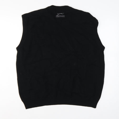 Slazenger Men Black L V-Neck Lambswool Golf Knit Vest Jumper