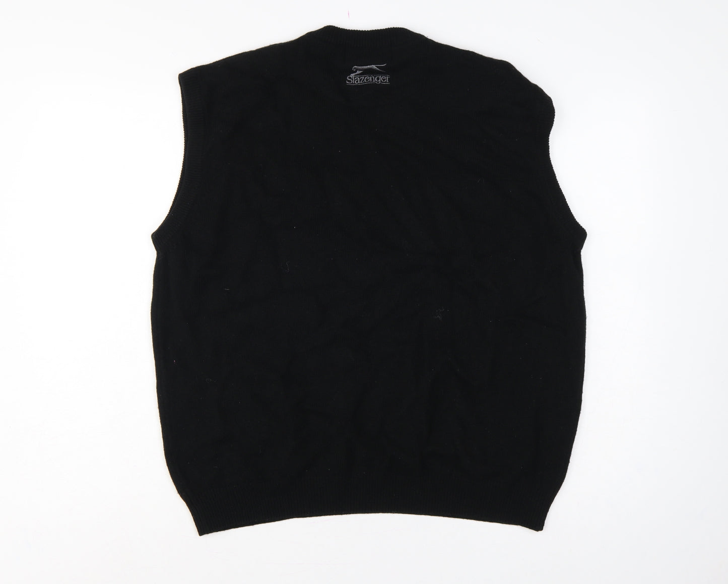 Slazenger Men Black L V-Neck Lambswool Golf Knit Vest Jumper
