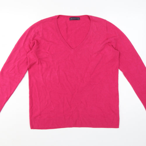Marks and Spencer Women Pink UK 16 V-Neck Knit Pullover Jumper