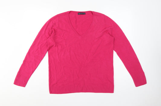 Marks and Spencer Women Pink UK 16 V-Neck Knit Pullover Jumper
