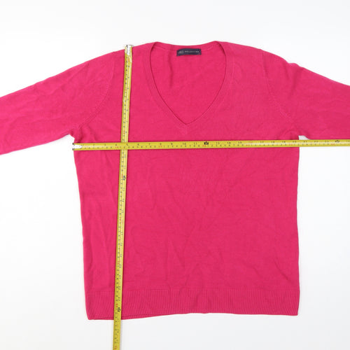 Marks and Spencer Women Pink UK 16 V-Neck Knit Pullover Jumper