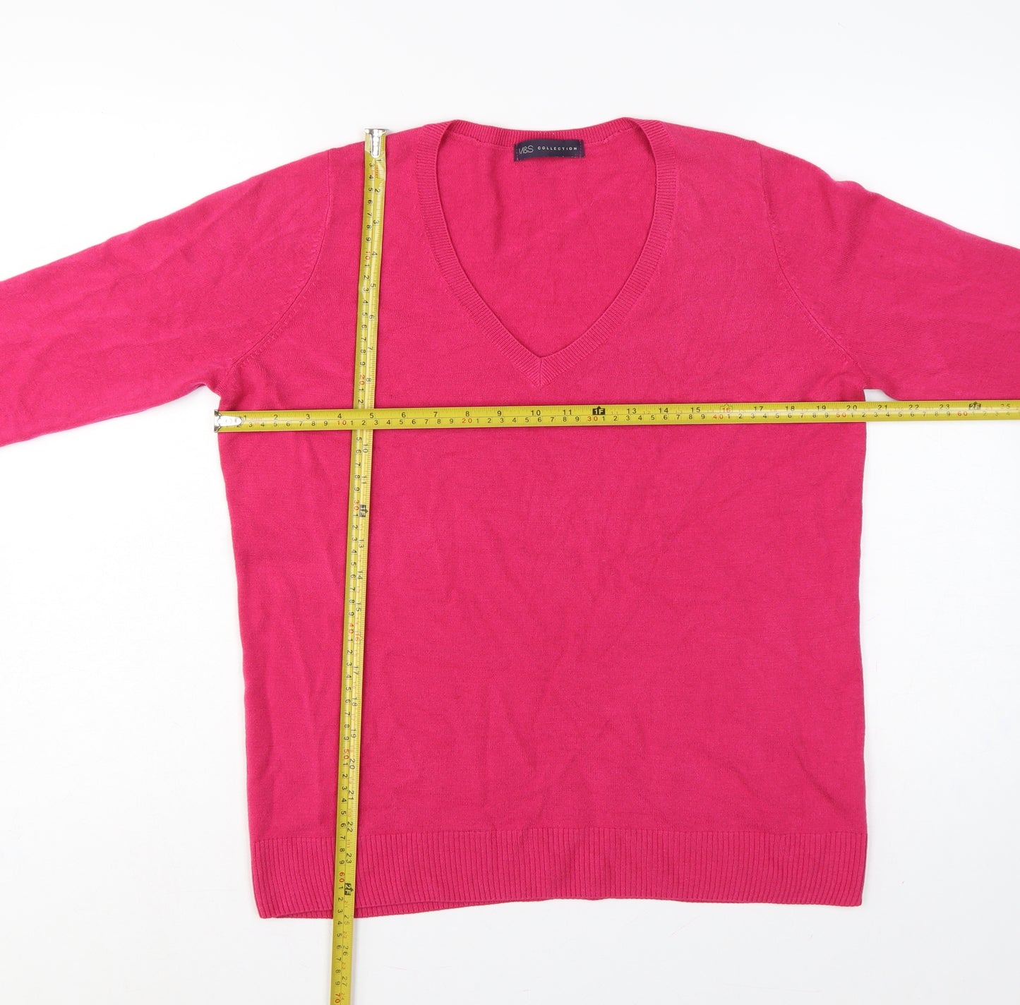 Marks and Spencer Women Pink UK 16 V-Neck Knit Pullover Jumper