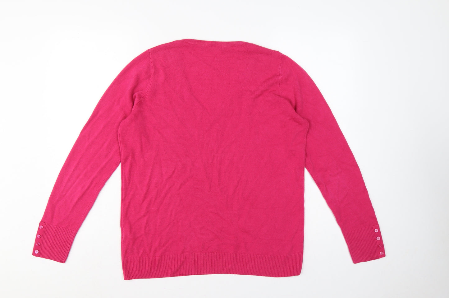 Marks and Spencer Women Pink UK 16 V-Neck Knit Pullover Jumper