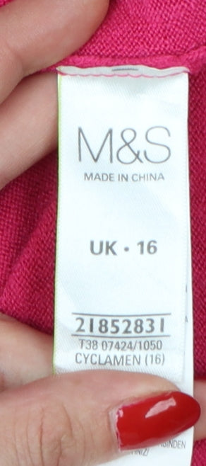 Marks and Spencer Women Pink UK 16 V-Neck Knit Pullover Jumper