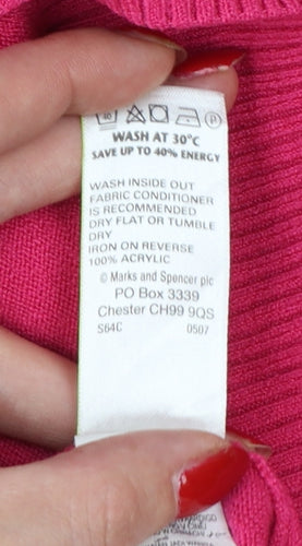 Marks and Spencer Women Pink UK 16 V-Neck Knit Pullover Jumper