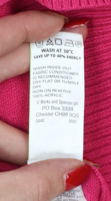 Marks and Spencer Women Pink UK 16 V-Neck Knit Pullover Jumper