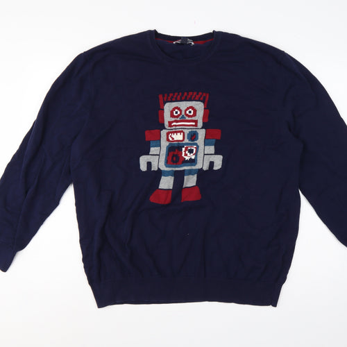 Club Room Men’s Blue 3XL Robot Graphic Pima Cotton Crew Neck Jumper