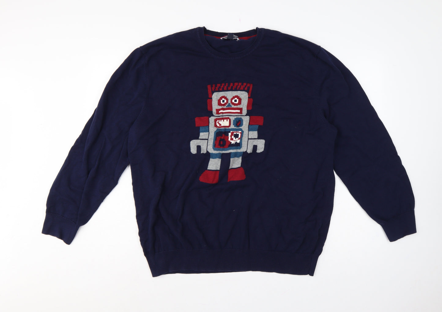 Club Room Men’s Blue 3XL Robot Graphic Pima Cotton Crew Neck Jumper