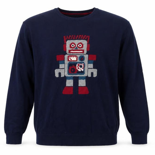 Club Room Men’s Blue 3XL Robot Graphic Pima Cotton Crew Neck Jumper