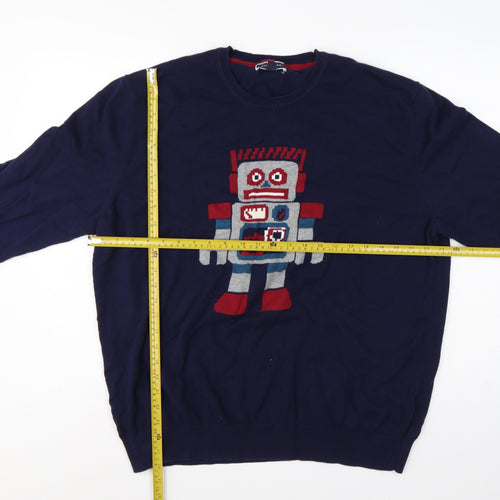 Club Room Men’s Blue 3XL Robot Graphic Pima Cotton Crew Neck Jumper