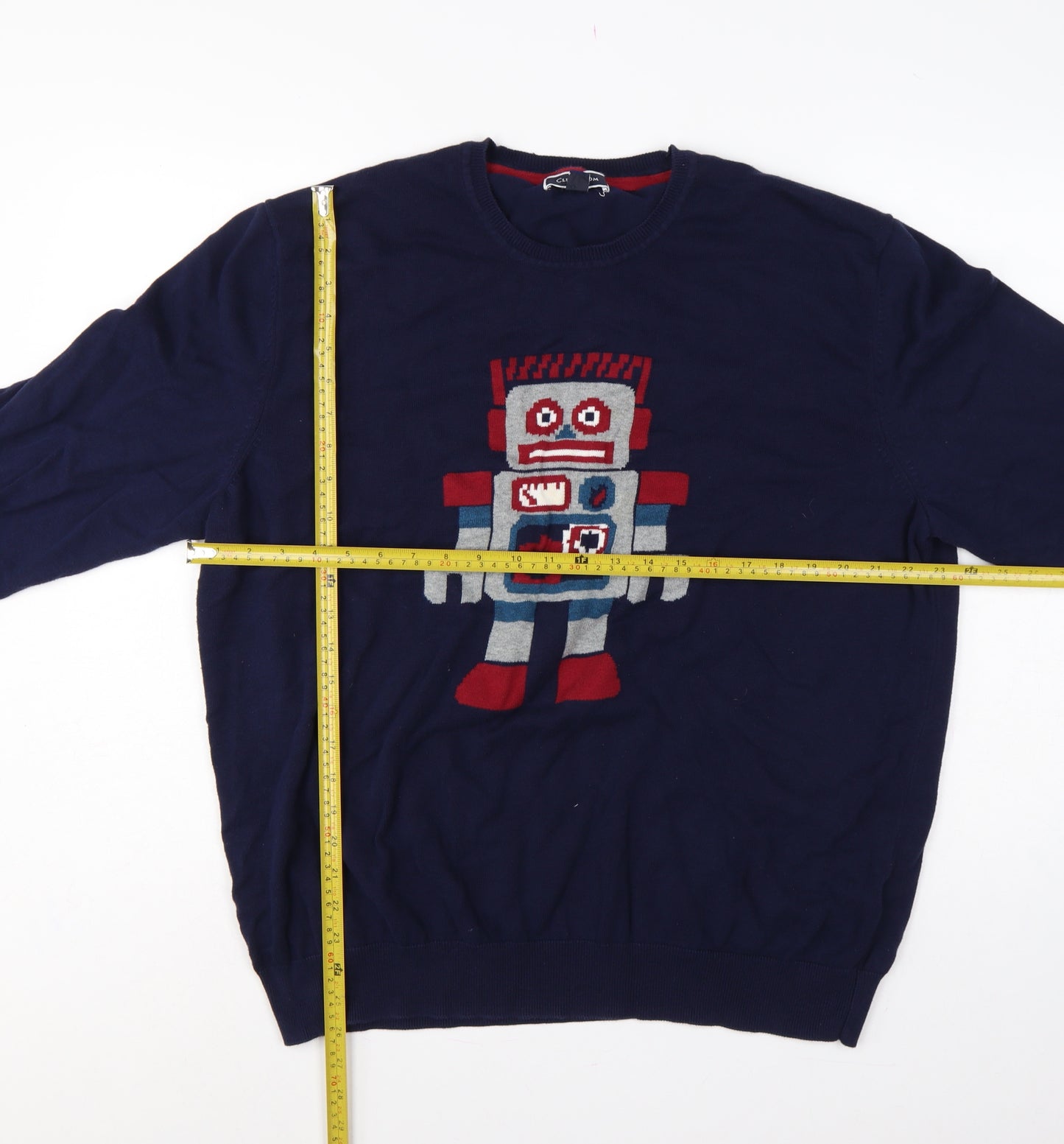 Club Room Men’s Blue 3XL Robot Graphic Pima Cotton Crew Neck Jumper