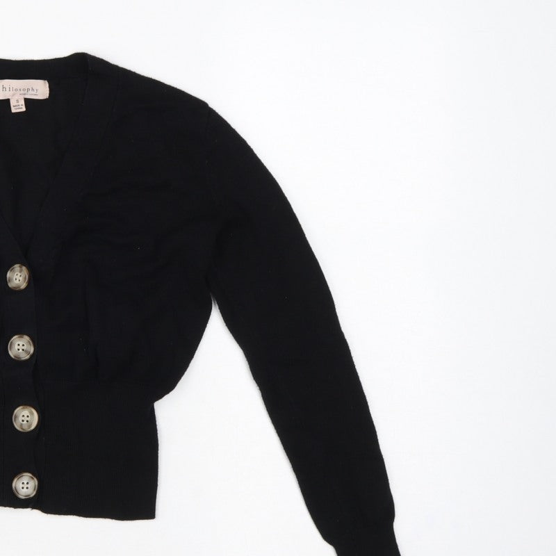 Philosophy Women’s Black Size S Button Front V-Neck Knit Cardigan