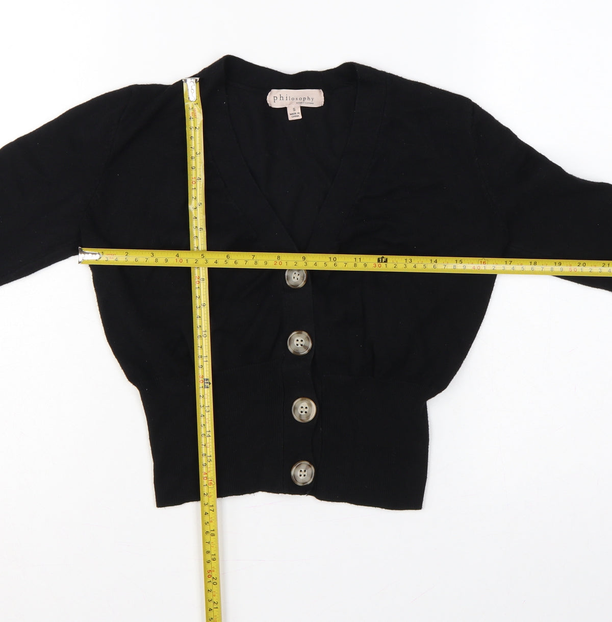 Philosophy Women’s Black Size S Button Front V-Neck Knit Cardigan
