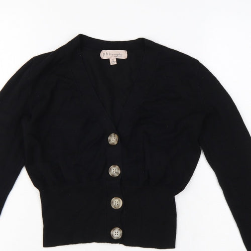 Philosophy Women’s Black Size S Button Front V-Neck Knit Cardigan