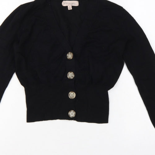 Philosophy Women’s Black Size S Button Front V-Neck Knit Cardigan
