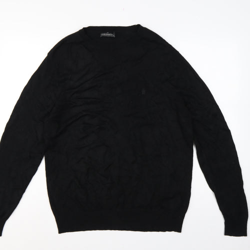 French Connection Men's Black XL Crew Neck Logo Knit Pullover Jumper