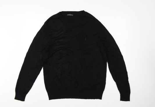 French Connection Men's Black XL Crew Neck Logo Knit Pullover Jumper