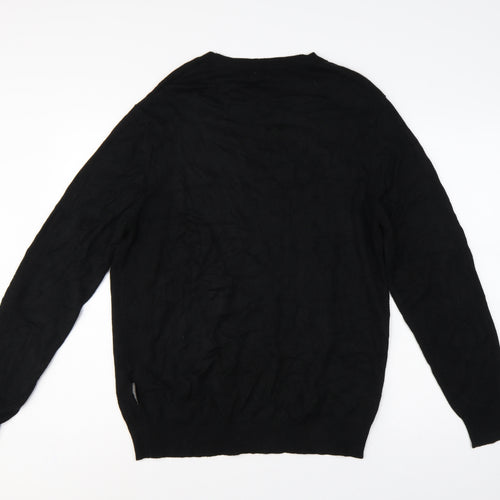 French Connection Men's Black XL Crew Neck Logo Knit Pullover Jumper