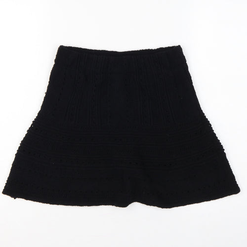 Zara Women Black S A-Line Mini Knit Cotton Blend Lined Skirt