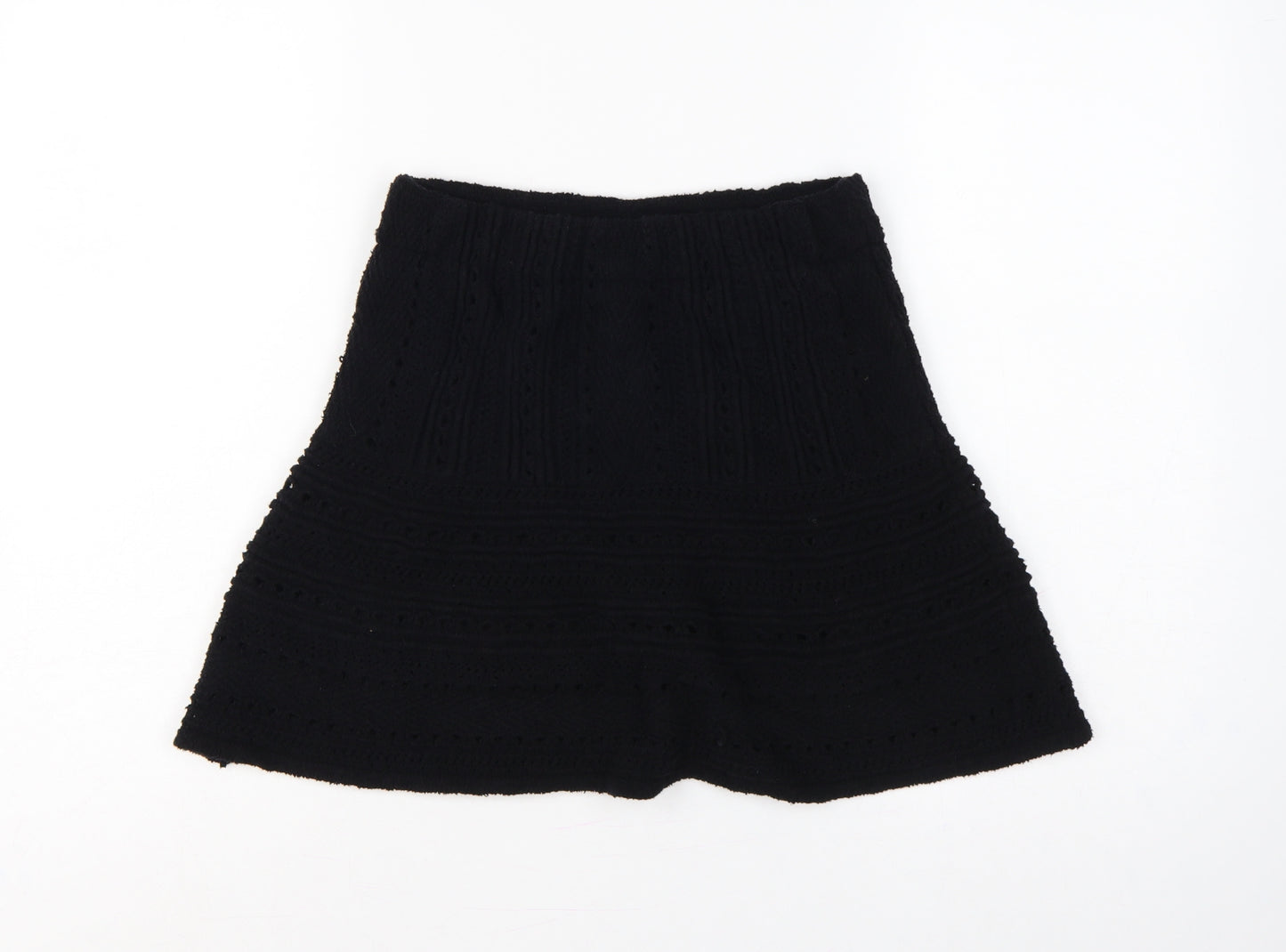 Zara Women Black S A-Line Mini Knit Cotton Blend Lined Skirt