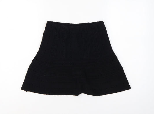 Zara Women Black S A-Line Mini Knit Cotton Blend Lined Skirt
