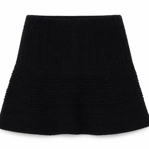 Zara Women Black S A-Line Mini Knit Cotton Blend Lined Skirt