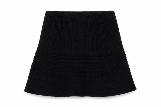 Zara Women Black S A-Line Mini Knit Cotton Blend Lined Skirt
