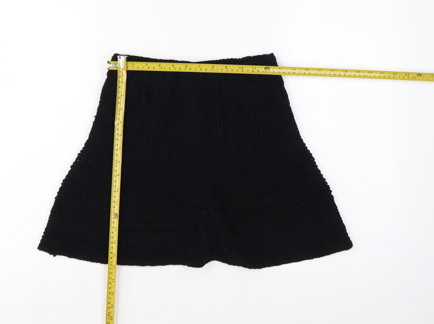 Zara Women Black S A-Line Mini Knit Cotton Blend Lined Skirt