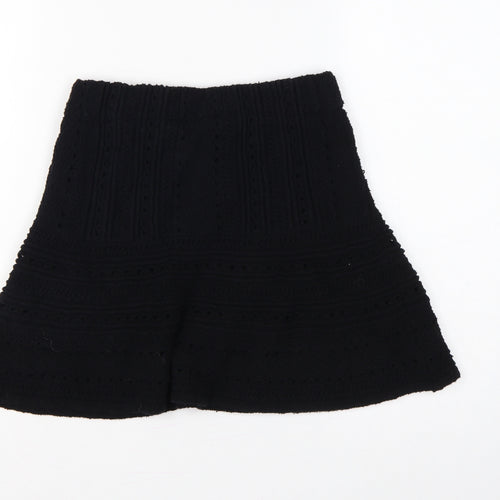 Zara Women Black S A-Line Mini Knit Cotton Blend Lined Skirt
