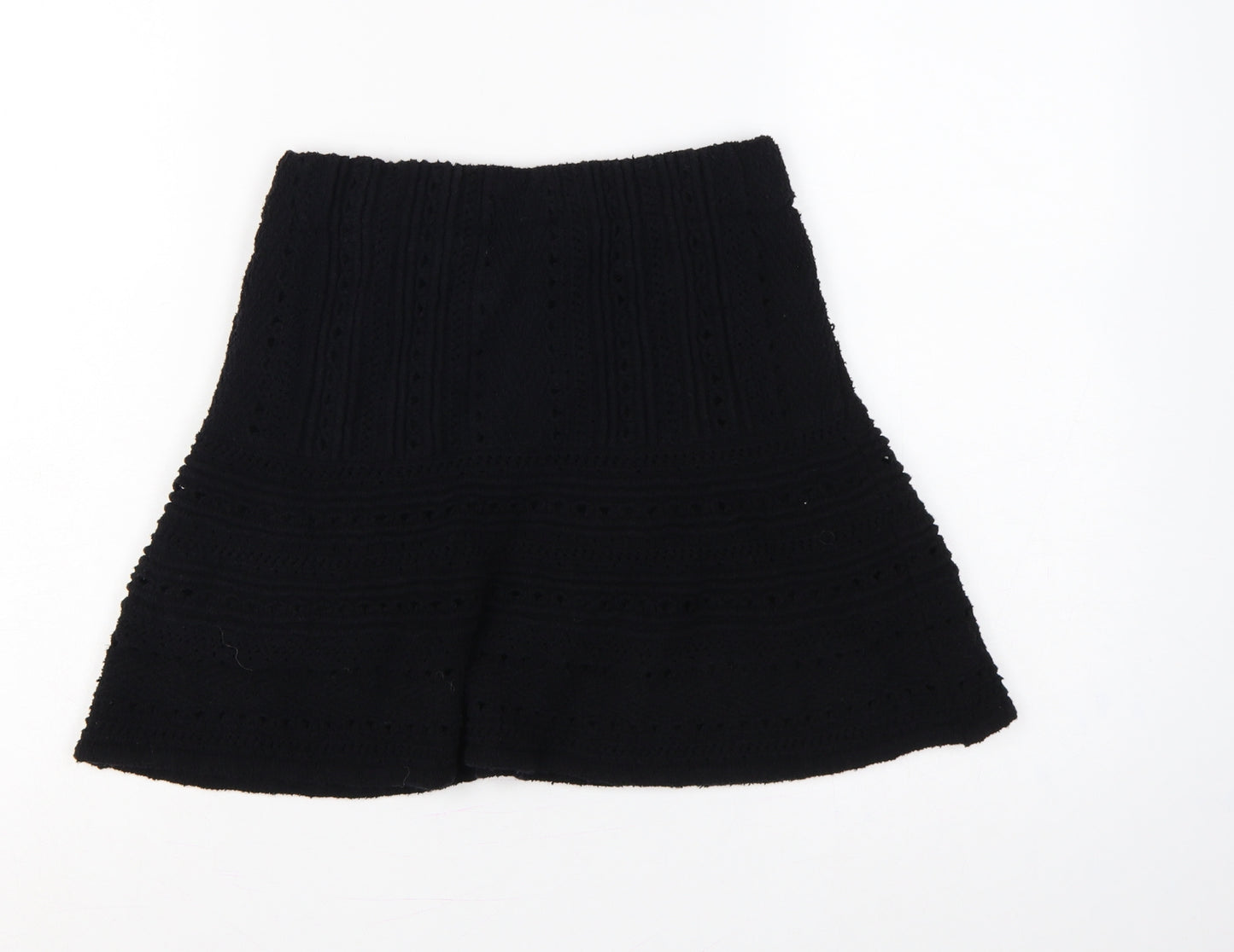 Zara Women Black S A-Line Mini Knit Cotton Blend Lined Skirt