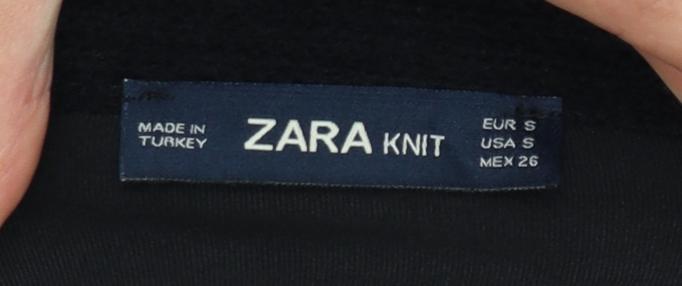 Zara Women Black S A-Line Mini Knit Cotton Blend Lined Skirt