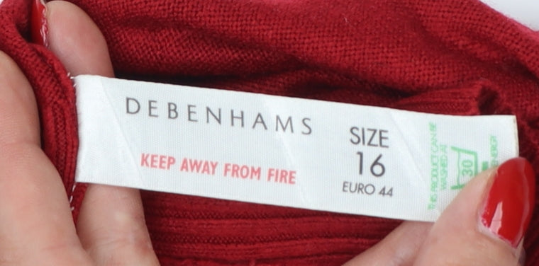 Debenhams Women’s Red Roll Neck Knit Pullover Jumper Size 16