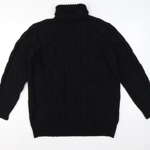 M&S Women Black M Cable Knit Roll Neck Pullover Jumper