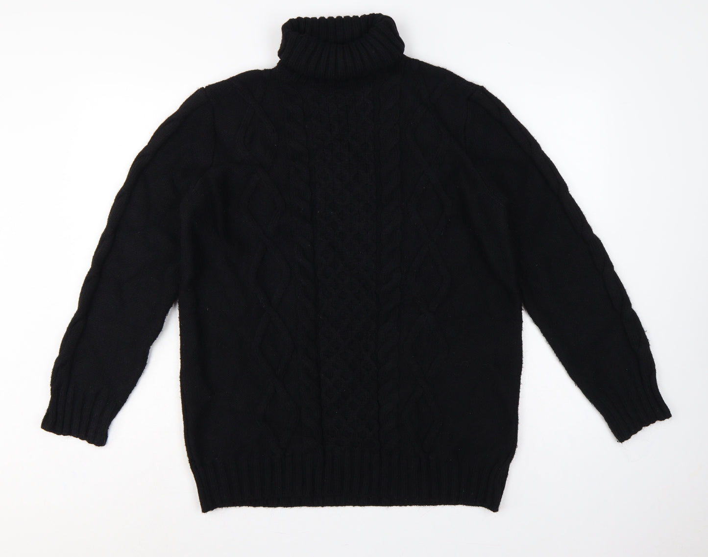 M&S Women Black M Cable Knit Roll Neck Pullover Jumper