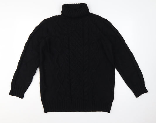 M&S Women Black M Cable Knit Roll Neck Pullover Jumper