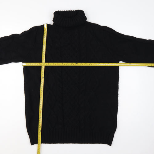 M&S Women Black M Cable Knit Roll Neck Pullover Jumper