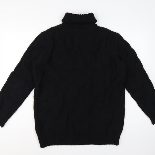 M&S Women Black M Cable Knit Roll Neck Pullover Jumper