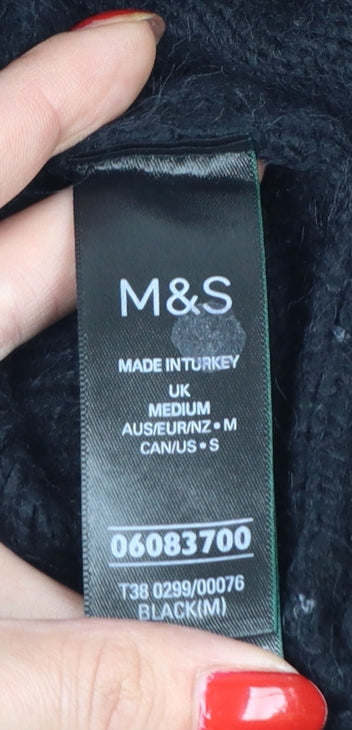 M&S Women Black M Cable Knit Roll Neck Pullover Jumper
