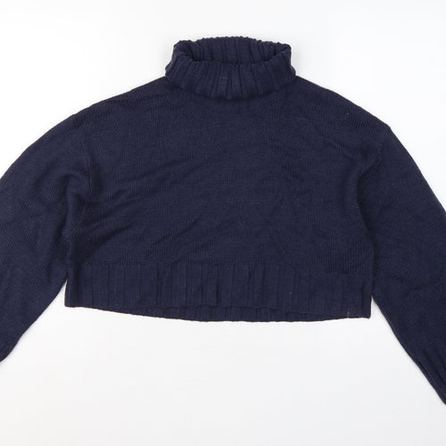 H&M Divided Women’s Blue M Cropped Roll Neck Raglan Knit Jumper
