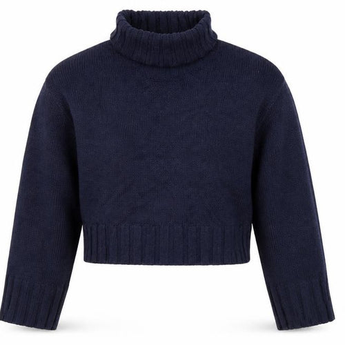 H&M Divided Women’s Blue M Cropped Roll Neck Raglan Knit Jumper