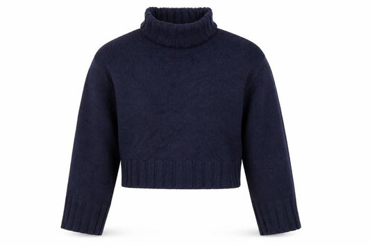 H&M Divided Women’s Blue M Cropped Roll Neck Raglan Knit Jumper