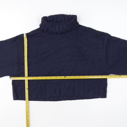 H&M Divided Women’s Blue M Cropped Roll Neck Raglan Knit Jumper