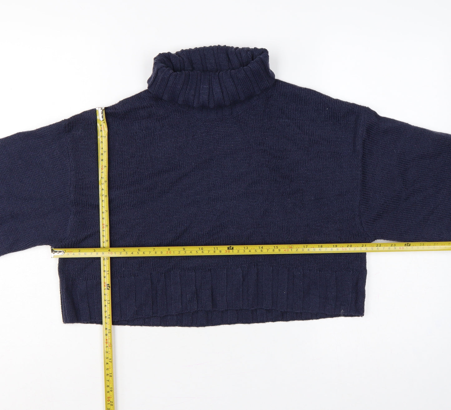 H&M Divided Women’s Blue M Cropped Roll Neck Raglan Knit Jumper